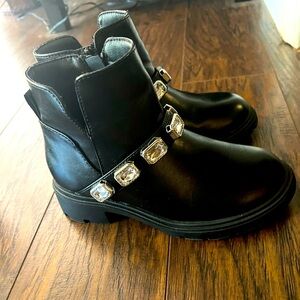 Little Girls Black Boots, w/Rhinestones
